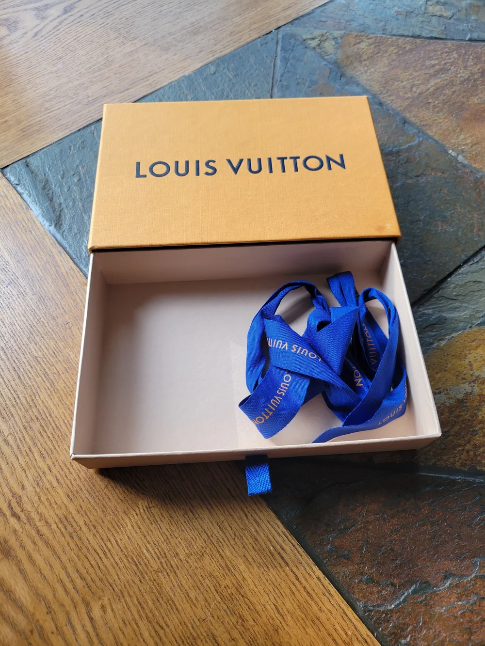 LOUIS VUITTON LV Gift Box Drawer Box Authentic With Blue Ribbon